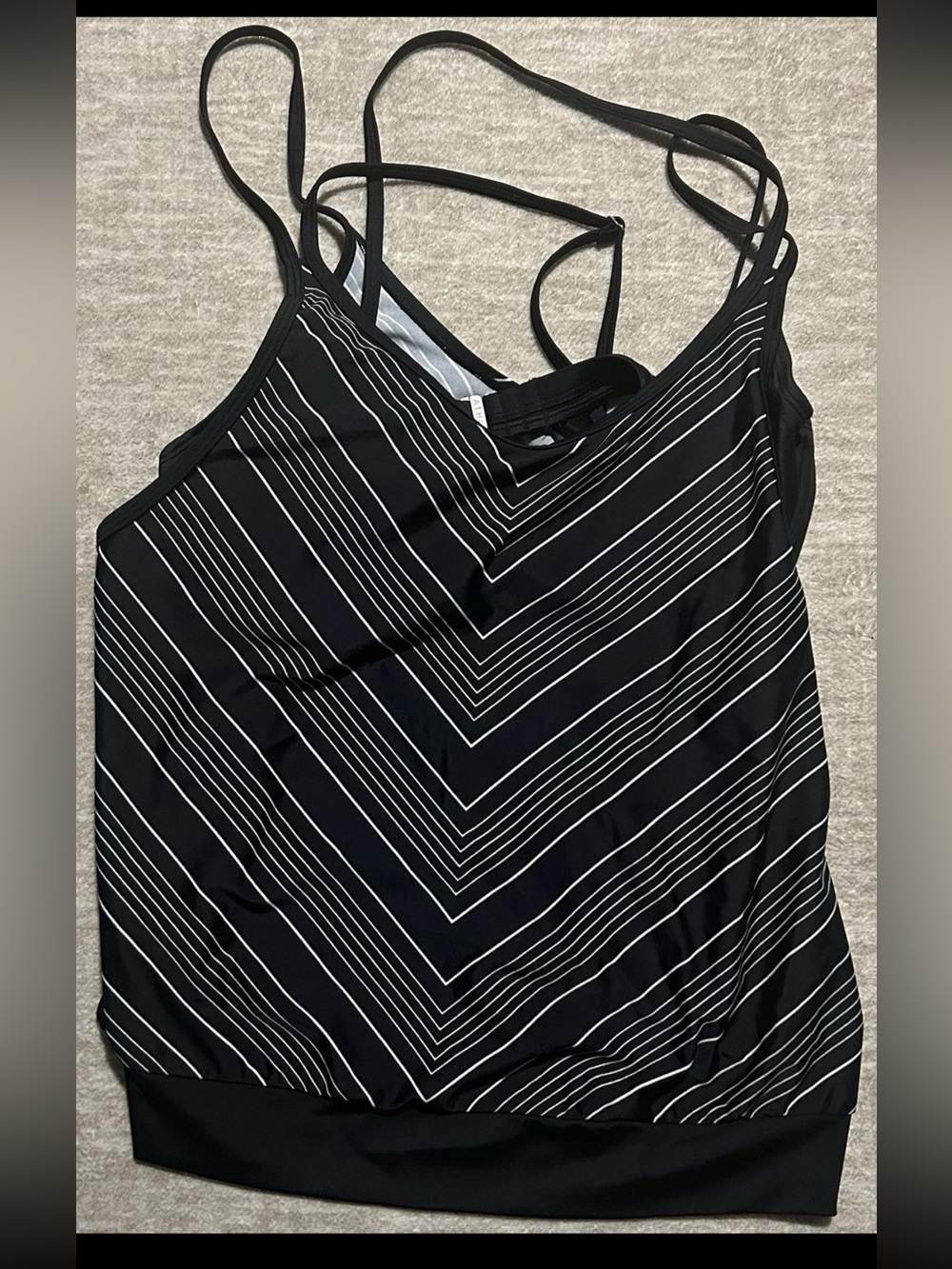Athleta Tankini Top Black White Chevron lined bathing suit swim 36 B/C shirt - Picture 2 of 5